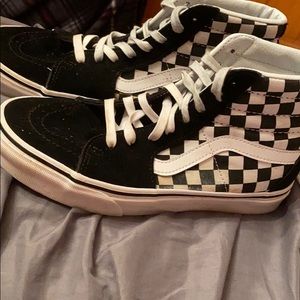 checkered high top vans